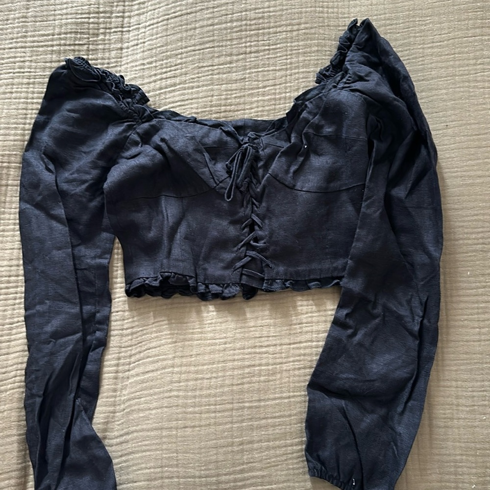 Reformation cropped linen corset tie top